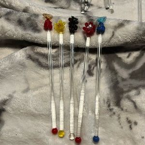 5 vintage glass drink stirrers